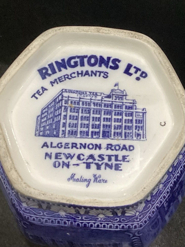 Rington's Maling Ware Tea Caddy England - Cathedrals 1929 Blue Transfer Ware @FS