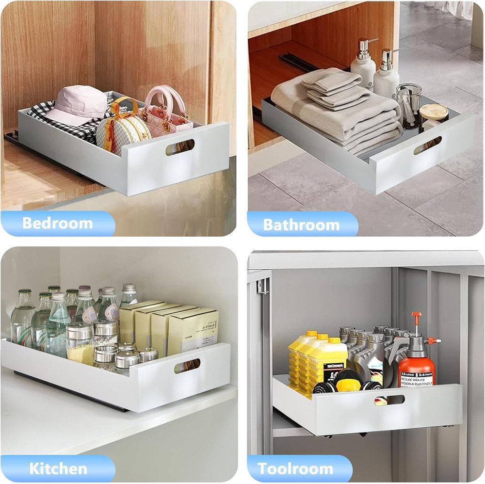 2 Pack Pull Out Cabinet Organizer Adhesive, 10" Wide 16.9" Deep Pull Out Drawers