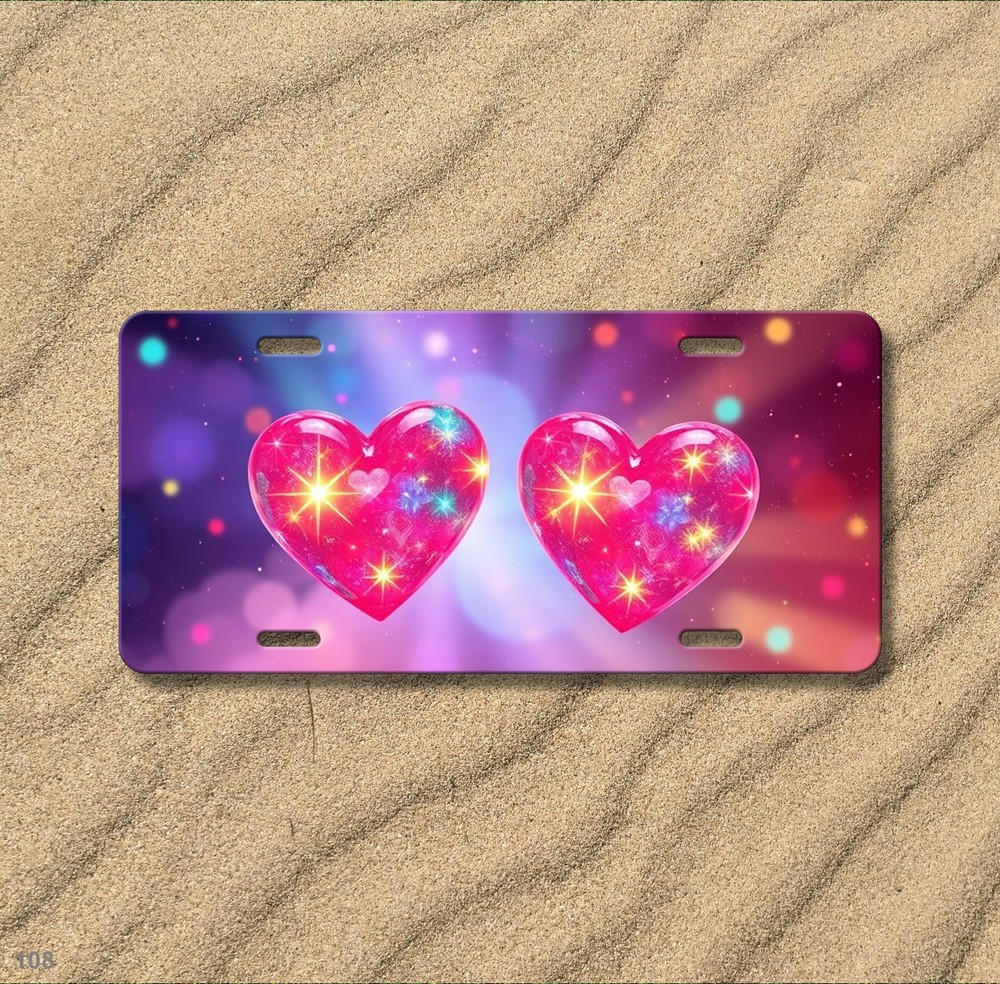 Beautiful Hearts License Plate Optional Text Front Bumper Plate Gift Idea