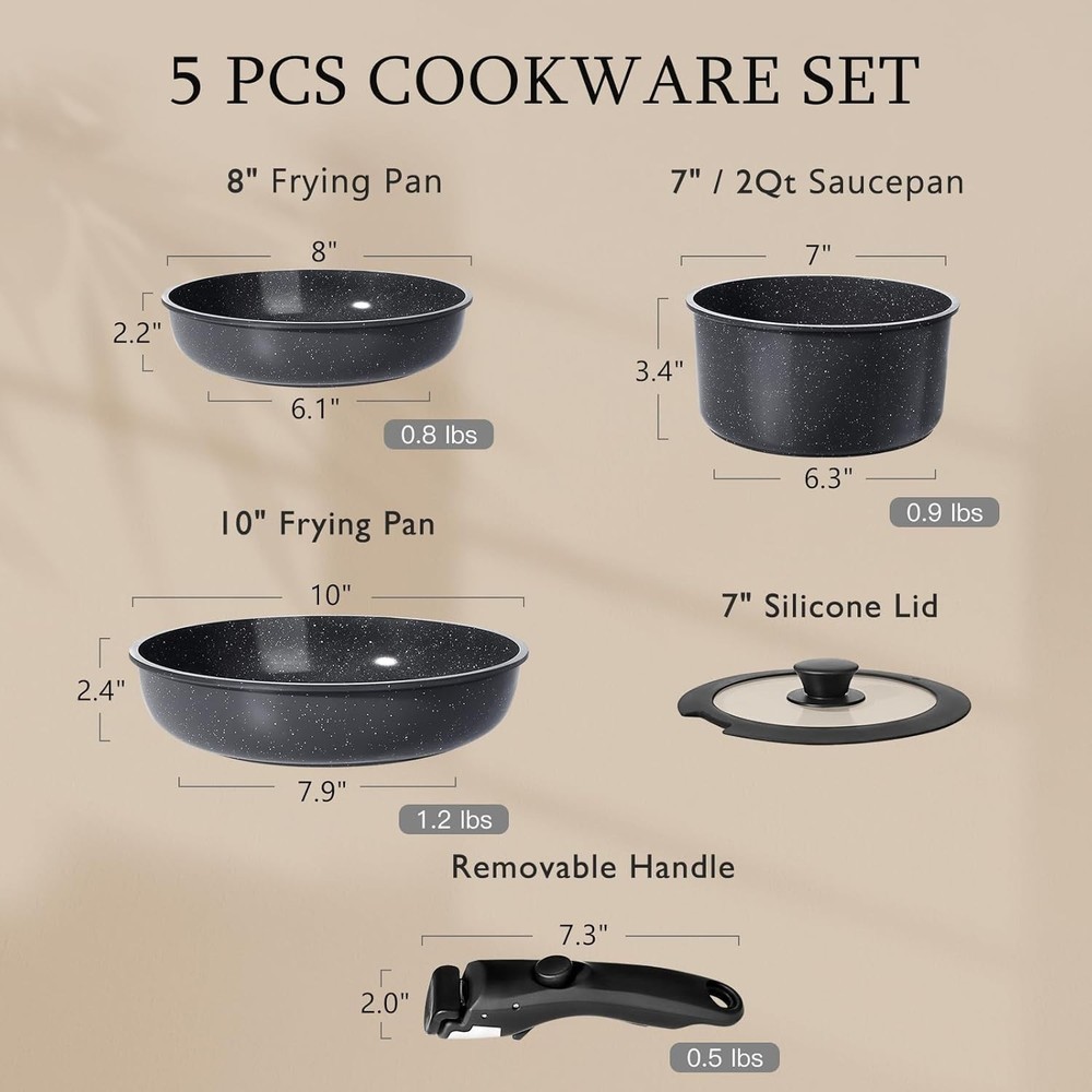Versatile Induction Compatible Cookware Set with Removable Handles & Lids