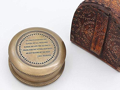 Solid Brass Gift Compass with Leather Case – Engraved Tolkien Quote “Not All
