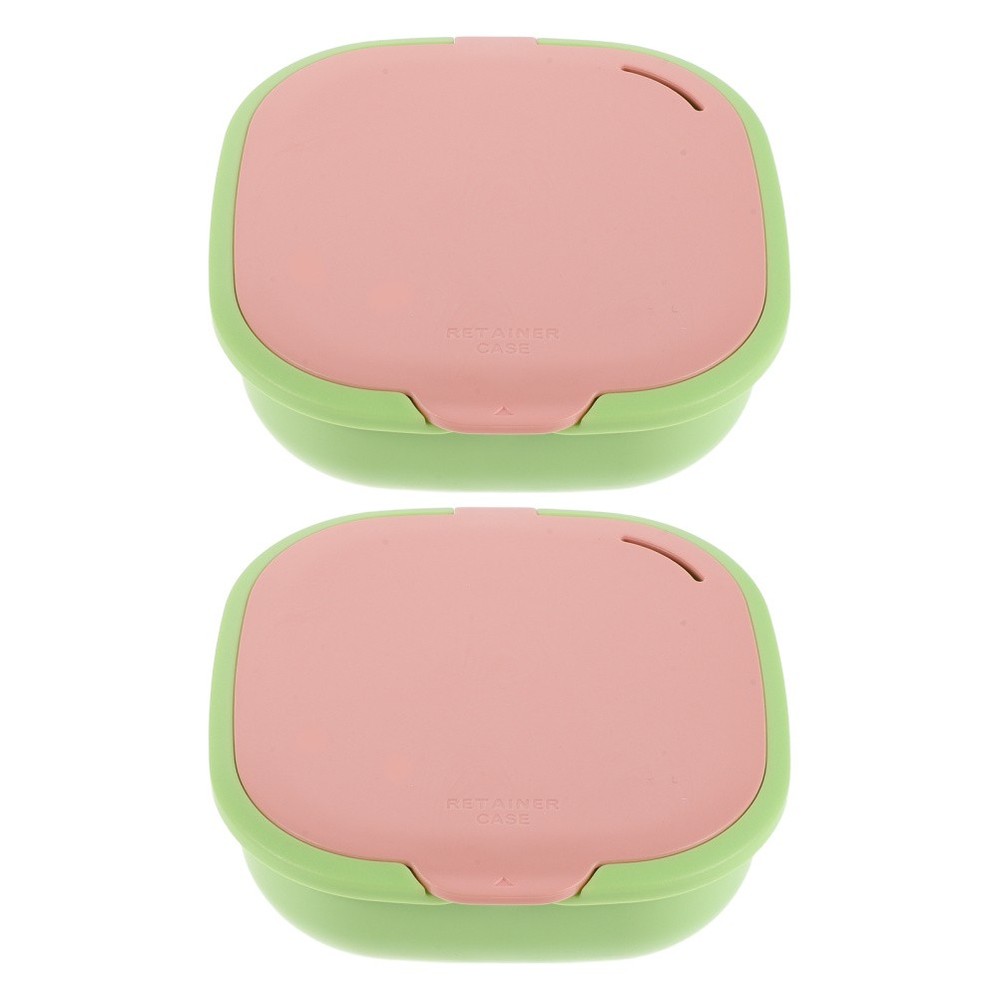 2 Pcs Cute Slim Retainer Aligner Case with Mirror Compact Denture