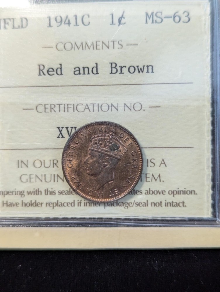 1941c, ICCS Graded, Newfoundland Small One Cent, **MS-63** XVW 677
