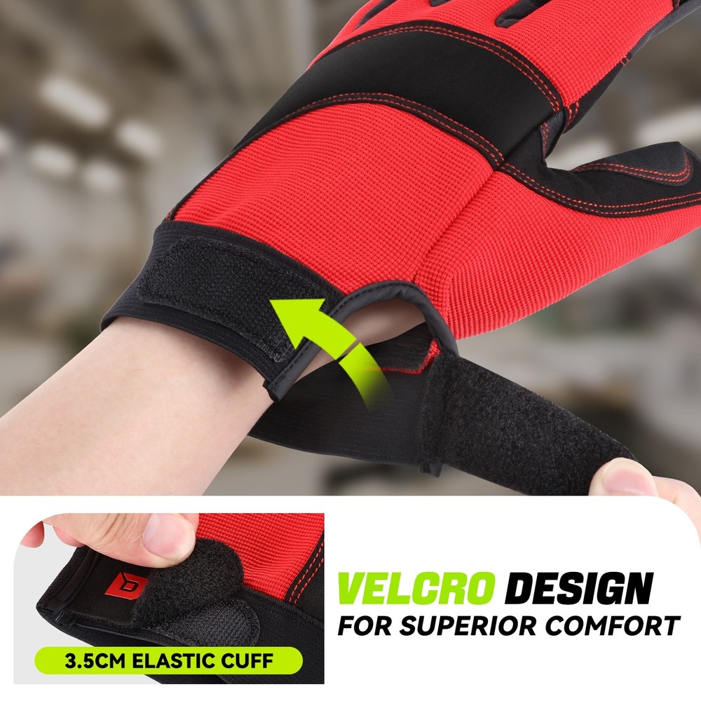 4 Pair Red/Black Breathable Multi-Purpose Utility Mechanic Protective Work Glove
