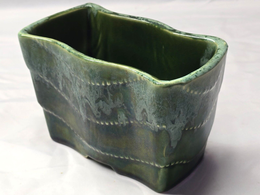 UPCO Green Drip Glaze Rectangular Planter #044 USA Vintage 6"