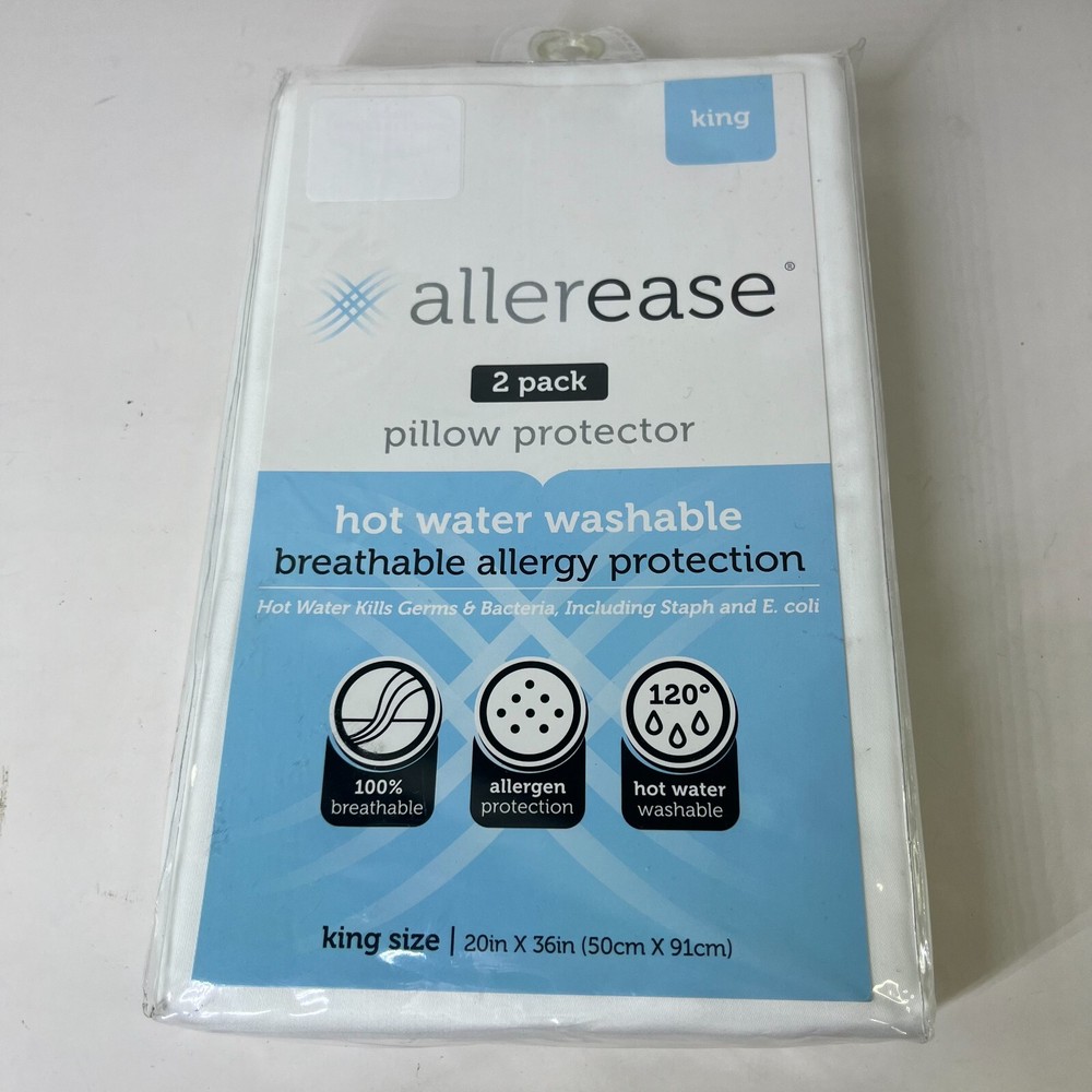 AllerEase Pillow Protector KING 2-Pack Hot Water Washable Allergy Protection