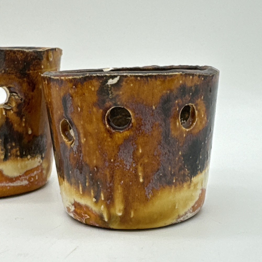 Handmade Ceramic Rustic Tea Light Holder 3 Piece Matching Set Multicolor Glazed