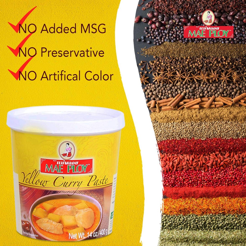 Thai Yellow Curry Paste Authentic Flavor, No MSG, 14oz Tub