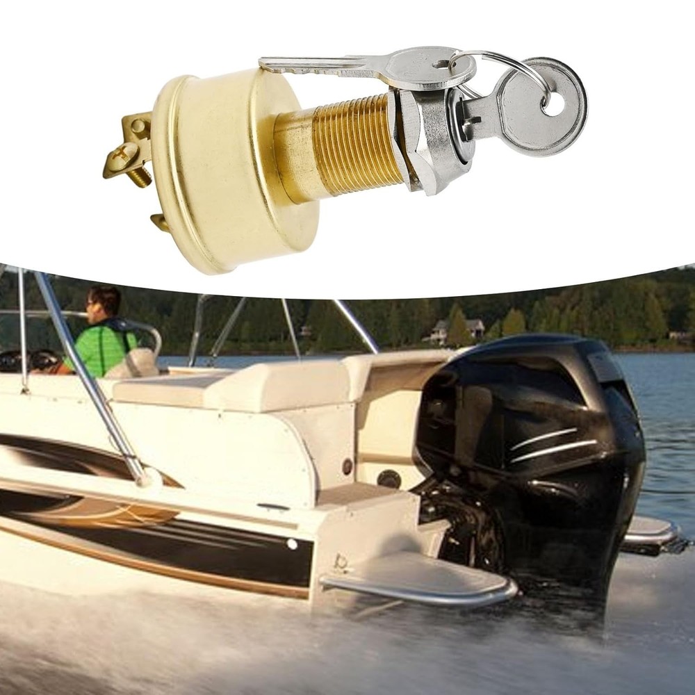 Durable Brass 3-Position Ignition Switch for Boats | Off-On-Start Functionality