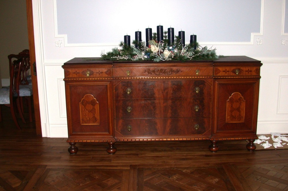 Antique DR Table, 6 Chairs, Buffet, and Server
