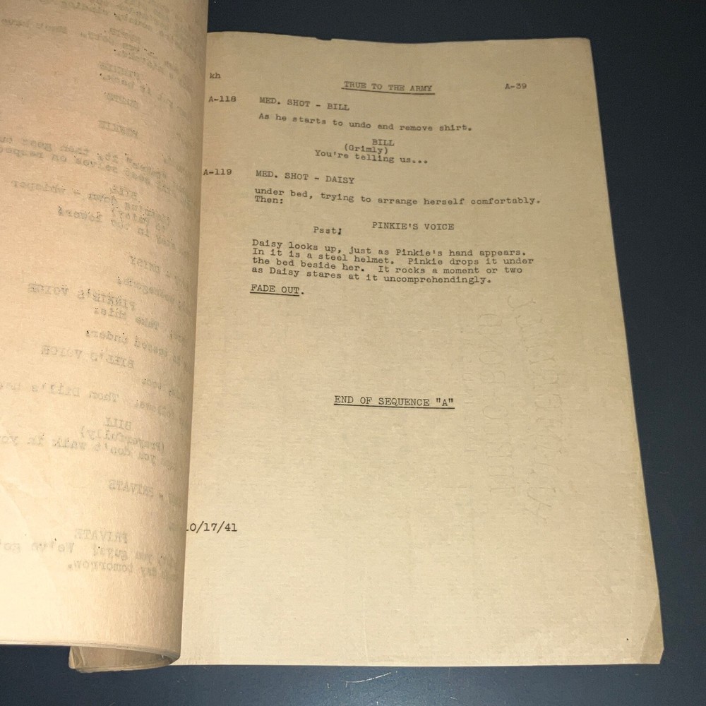 Original 1941 True to the Army Movie Script Paramount Sequence Drafts Archive CO