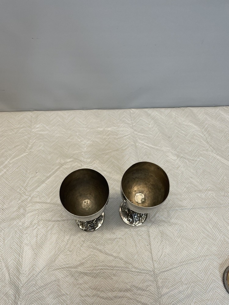 2 Silver Plated Godinger Wine Goblets with Grape Stem Design