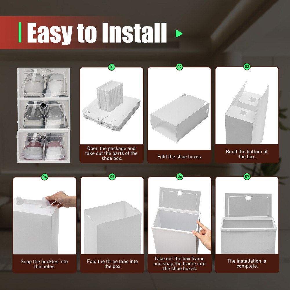 20 Pack Magnetic Shoe Storage Box Drop Front Sneaker Case Stackable Container