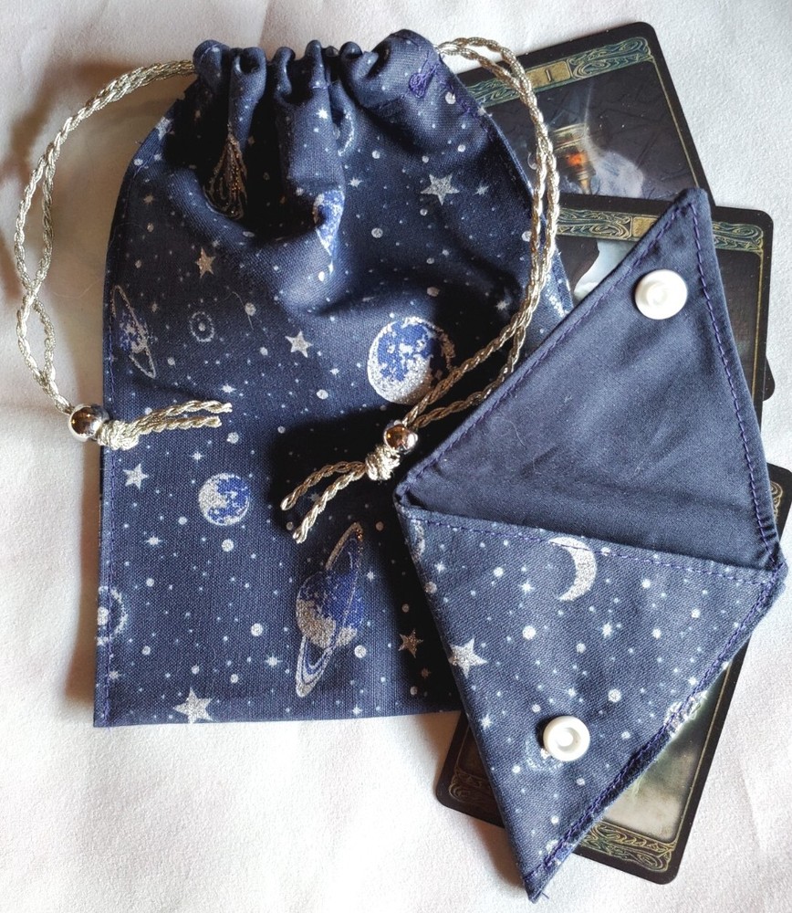 Tarot Card Drawstring Bag Handmade Universe with Beads PLUS Crystal Pouch