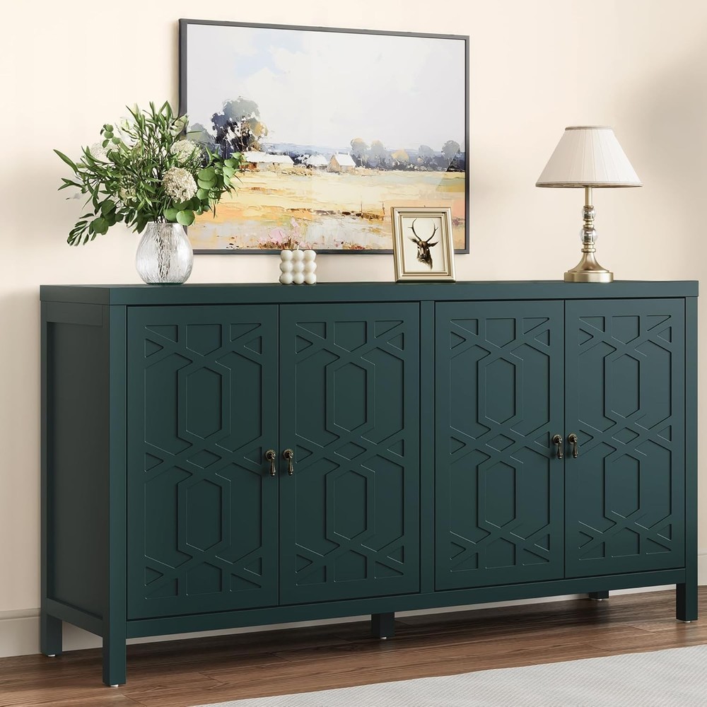 Modern Sideboard Buffet Cabinet 60'' Green Credenza W/ 4 Doors & Adjustable