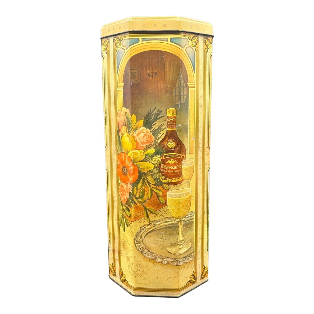 Vintage Imported Octagon Devonshire Royal Cream Liqueur Tin Empty 10.5"