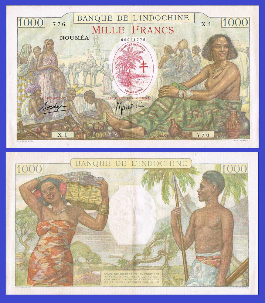 New Hibrides  1000  francs 1941 /- Copy