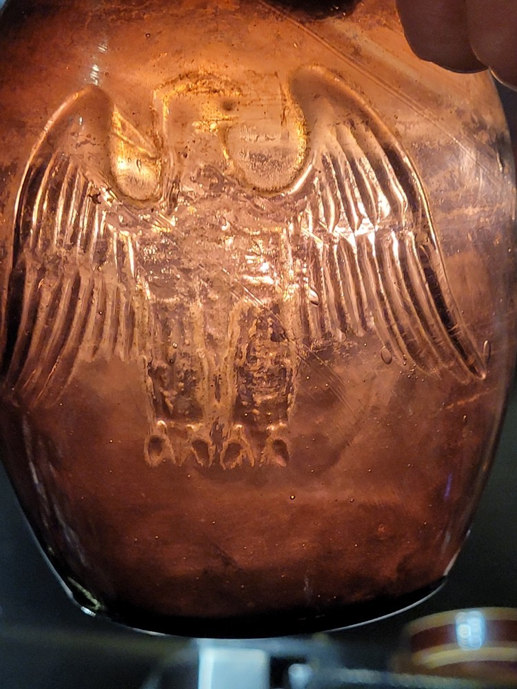 Antique Hand Blown Eagle Embossed Amethyst Glass Snuff Jar