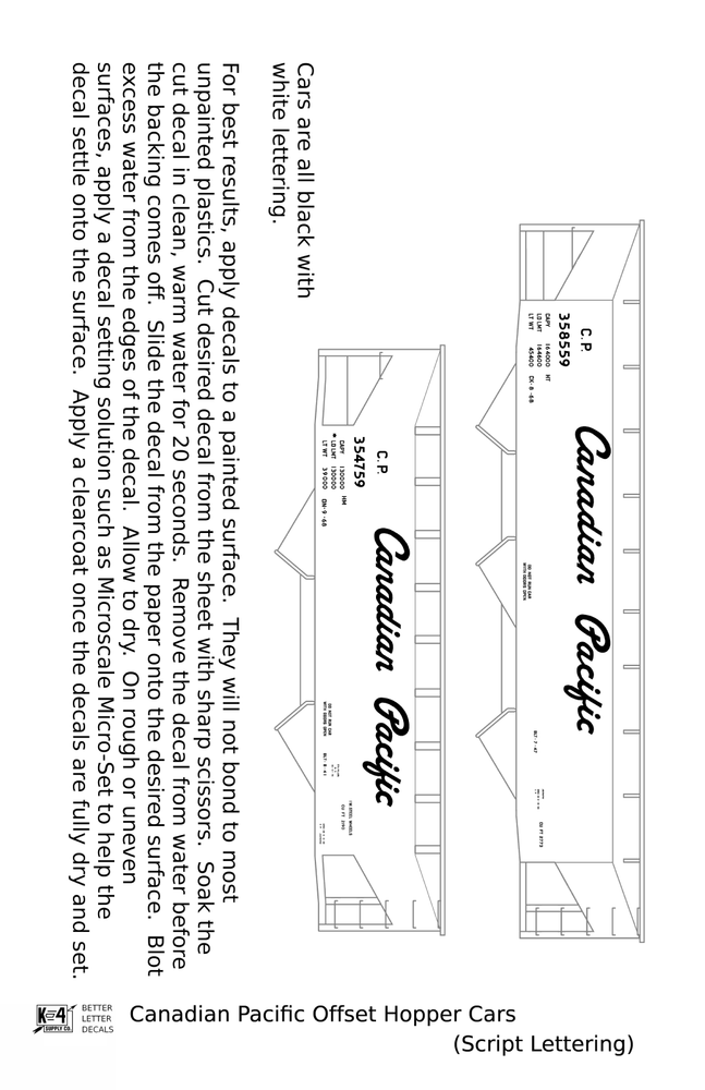 K4 O Scale Decals Canadian Pacific Offset Hopper White Script