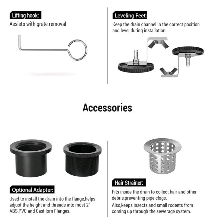 36 Inch Linear Shower Drain Rectangular Floor Drain with Accessories Matte Black