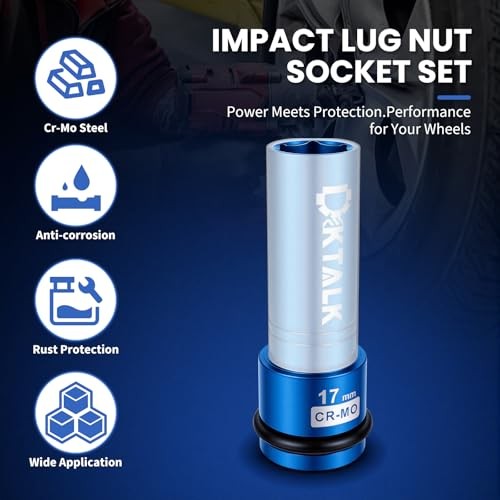 1/2" Drive Wheel Lug Nut Impact Socket,Color-Coded Non-Marring Deep Thin 17mm