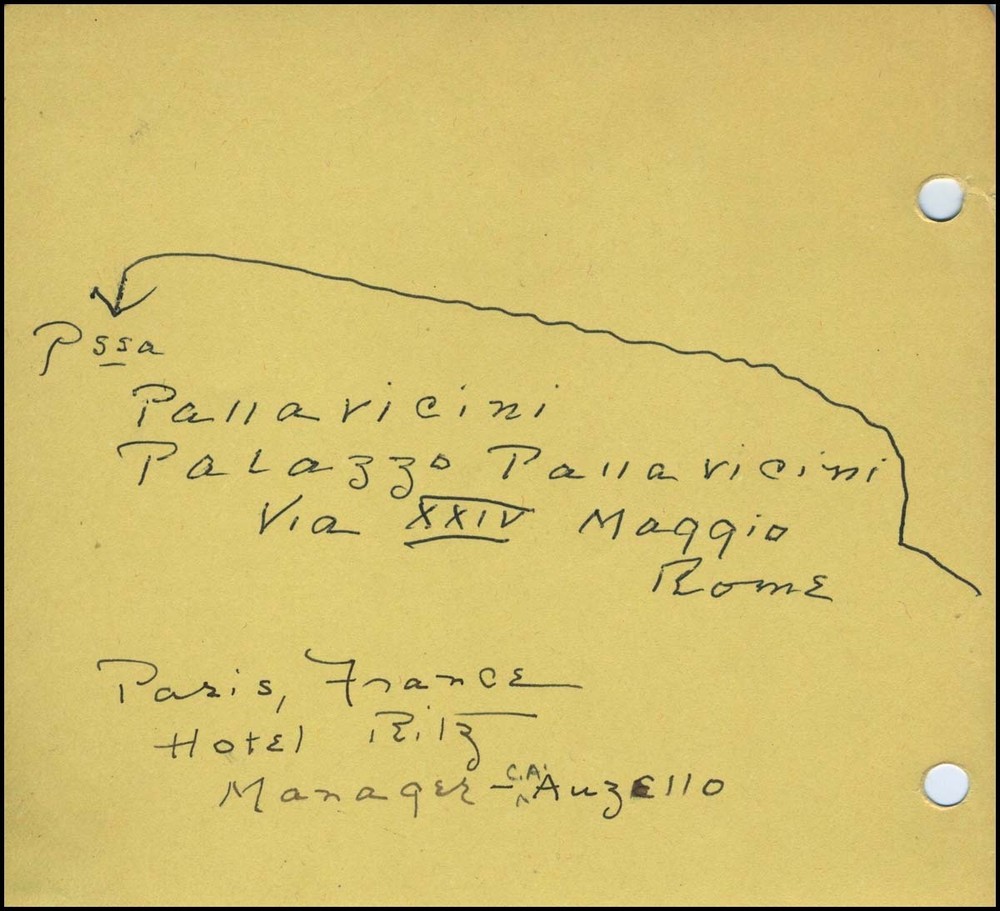 Cole PORTER (Composer): Autograph Notes regarding Paris Hotel