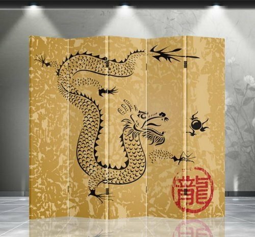 Double Sided Canvas Screen Room Divider - Dragon