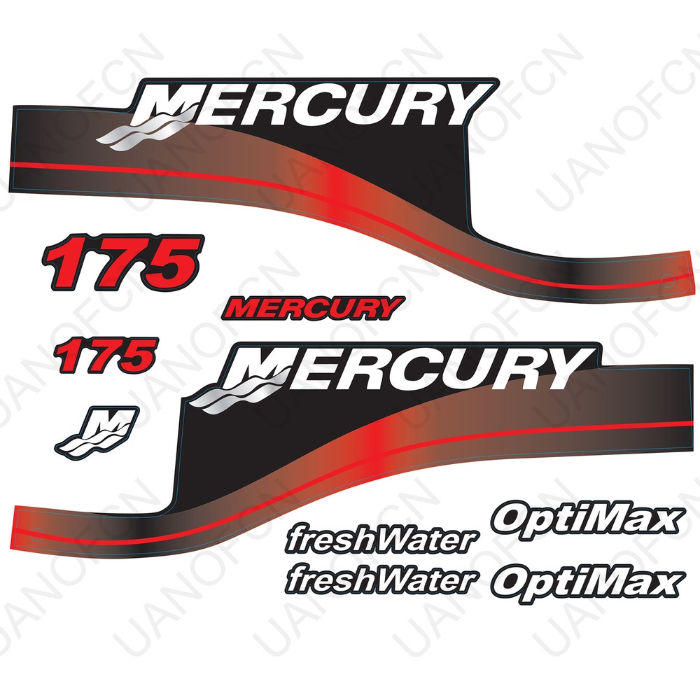 Mercury 175HP OptiMax freshWater Outboard Engine Decals Sticker Set (Red)