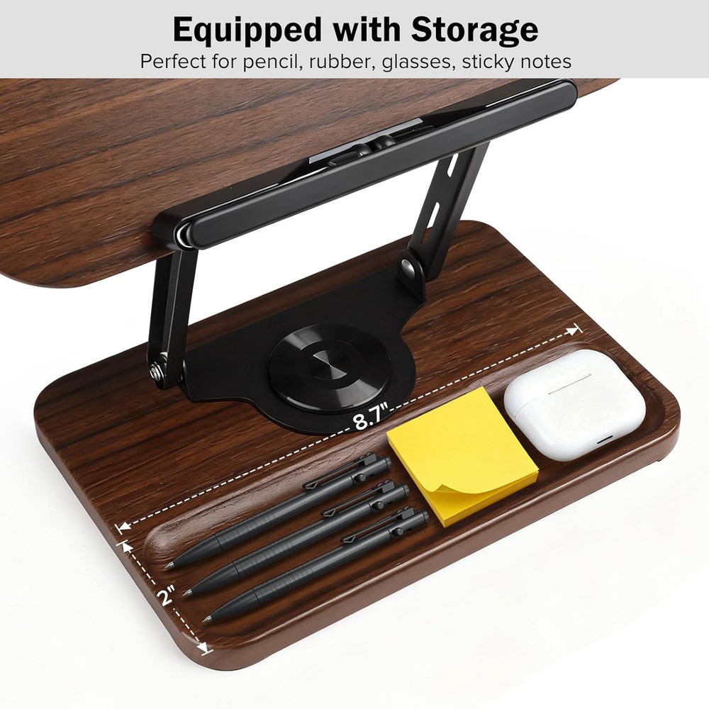 Wooden Book Stand with Light Storage Adjustable 360 Angle for Reading
