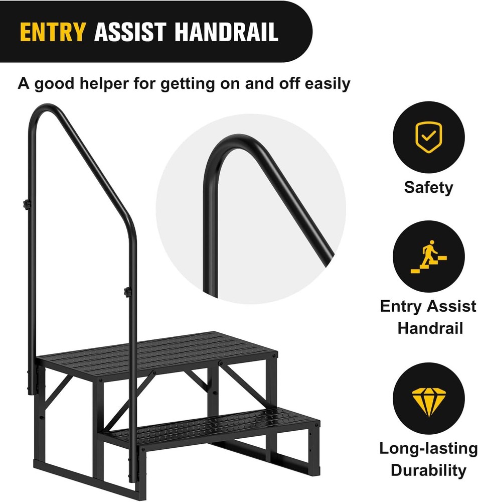 Nilight RV Steps with Handrail 2 Steps Hot Tub Steps Outdoor RV Stairs Step