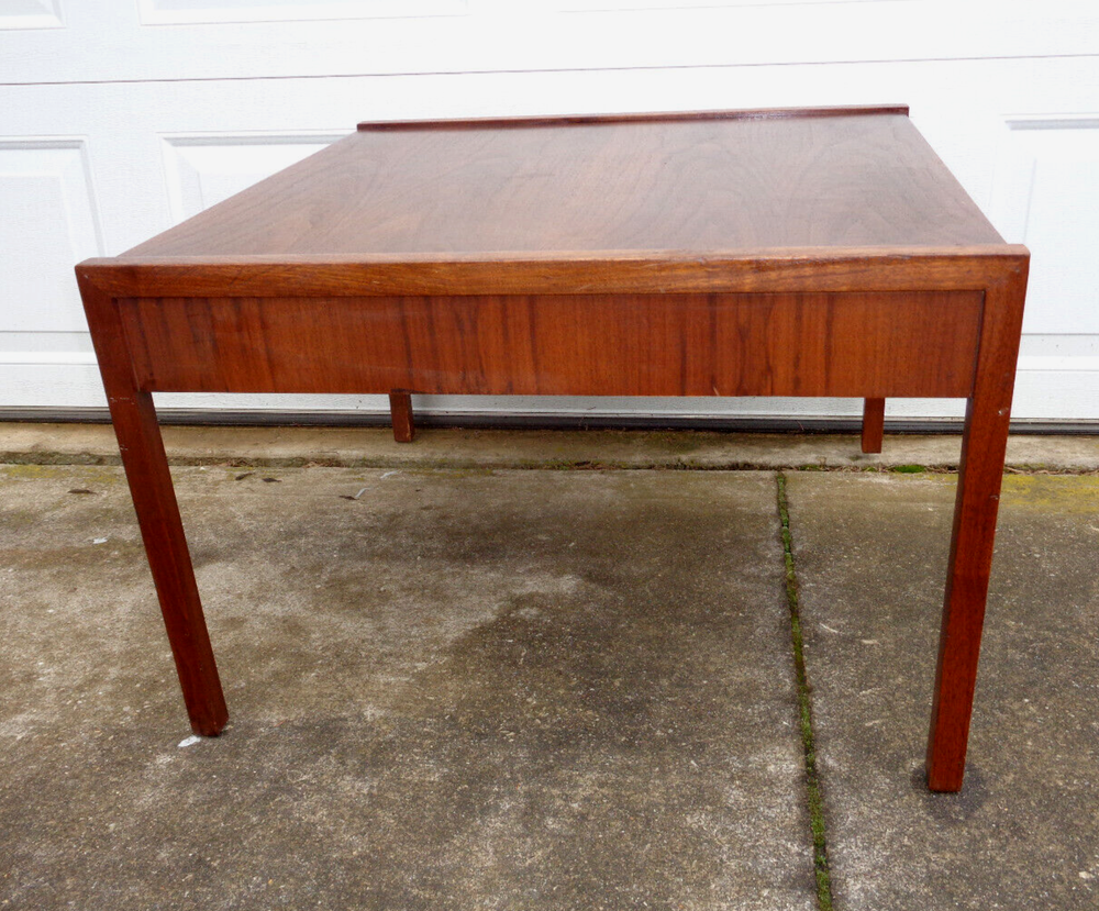MID CENTURY MODERN WALNUT LARGE SIDE TABLE, COFFEE TABLE, EDWARD WORMLEY? SOLID.