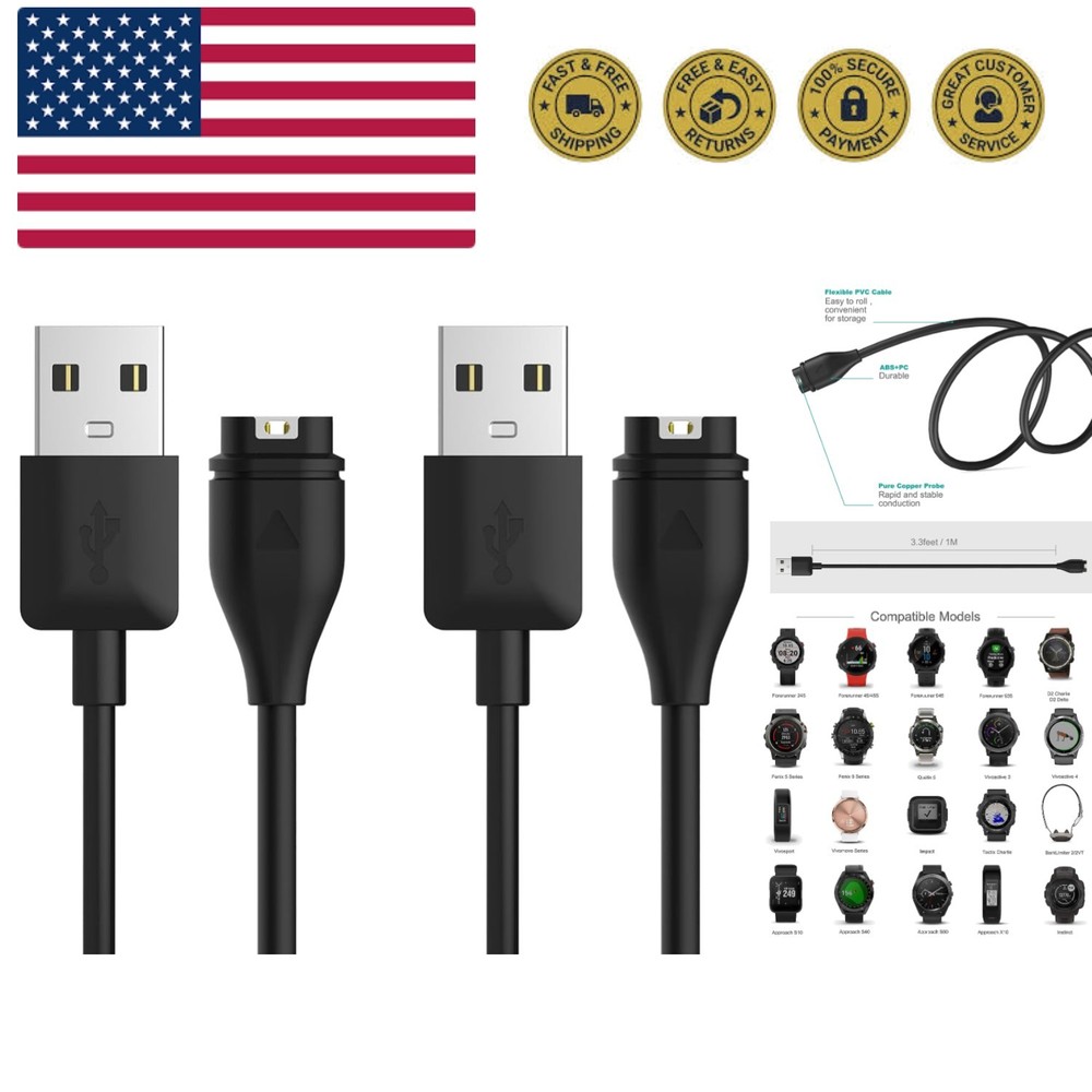 Charger Cable Compatible with Garmin Watch - 2 Pack - 1M