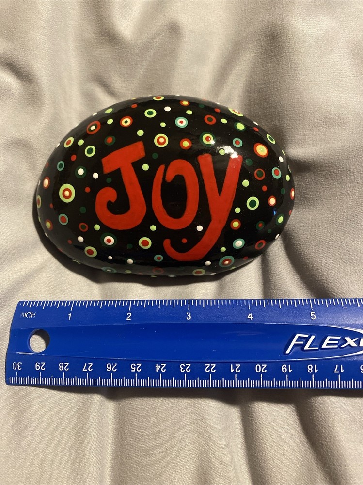 Hand Painted Rock Christmas Theme “joy”