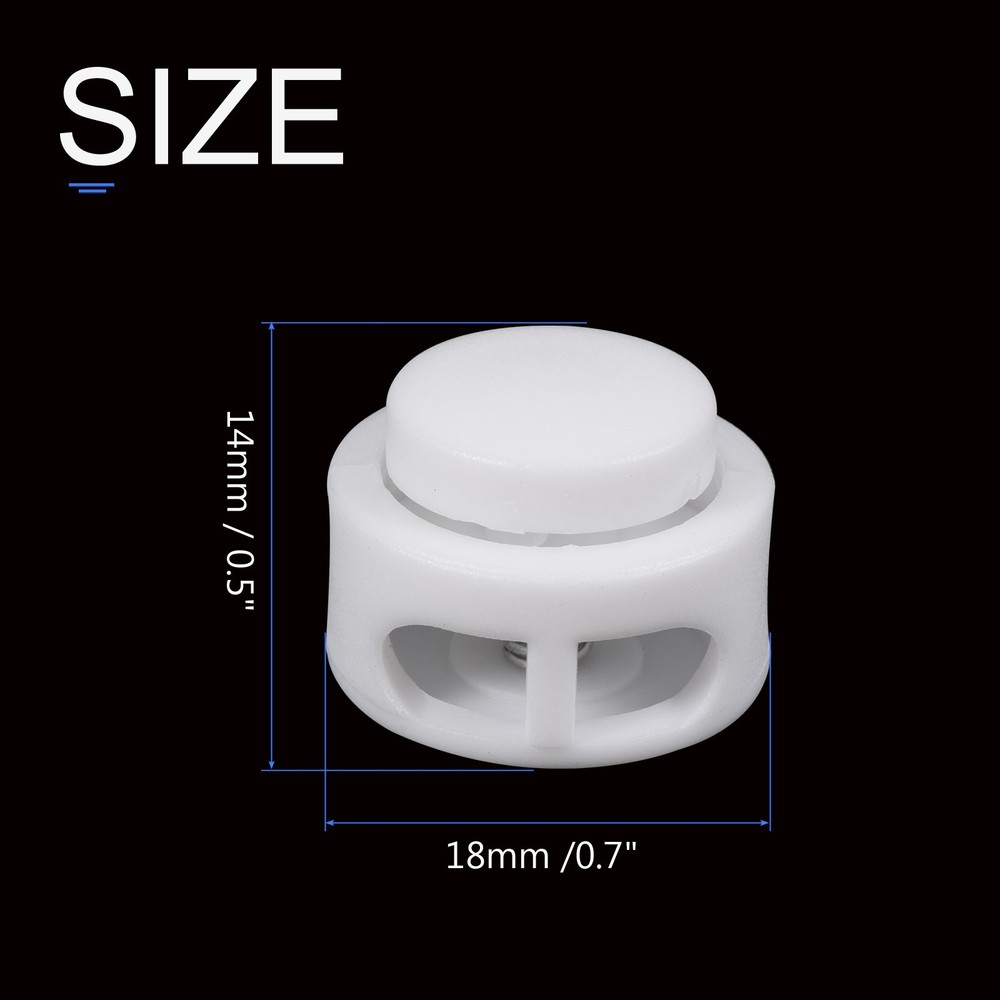 Plastic Spring Cord Locks (0.3" x 0.2")20pcs, Double Holes Toggle Stoppers White
