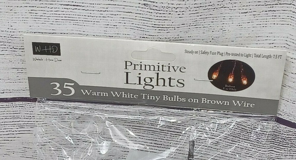 35 count Brown Cord Wire Light Strand String Set, Warm White Tiny Rice Bulbs