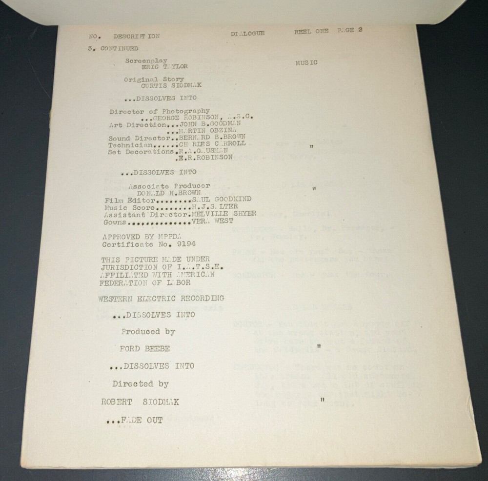 SON OF DRACULA (3/5/43) Rare Universal File Continuity Script + Trailer Script!!