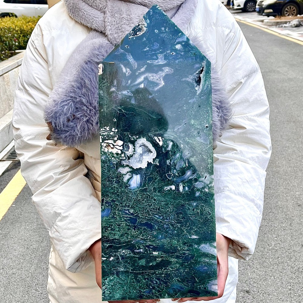 11.72LB  Water grass agate wide column obelisk sample column