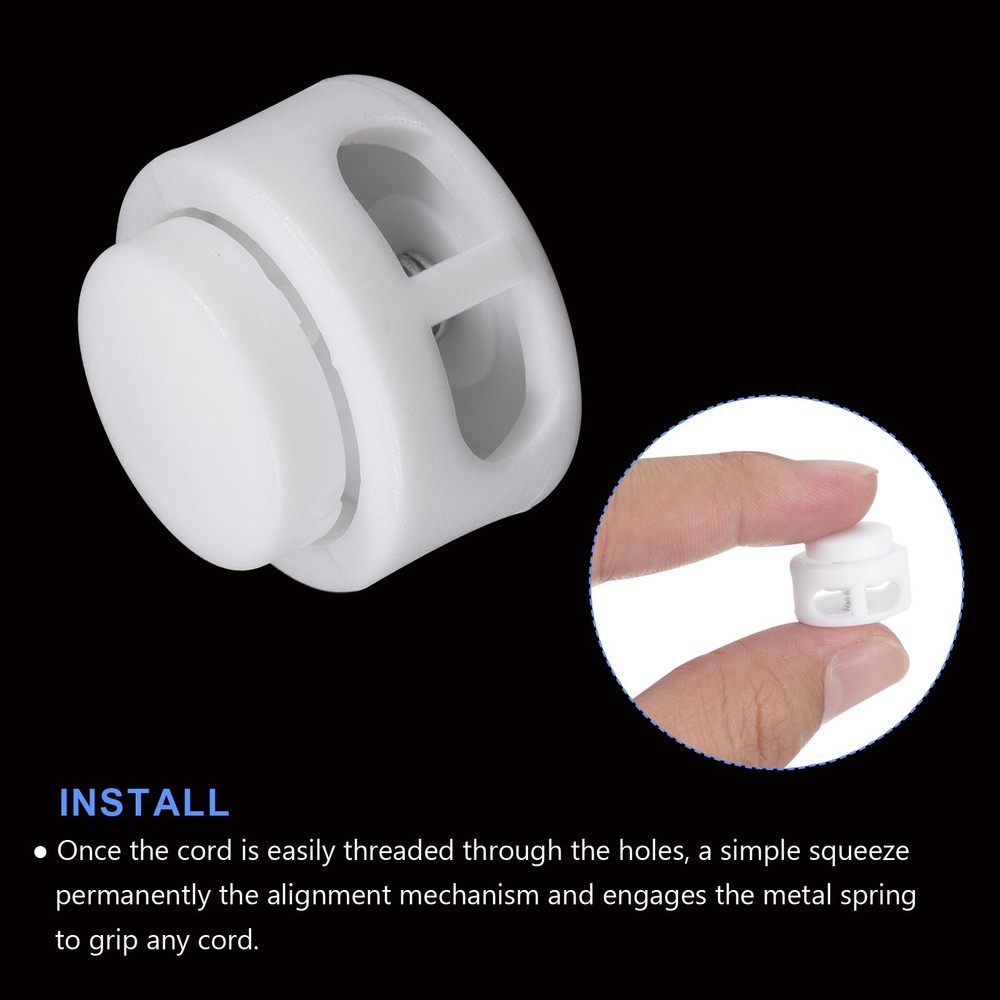 Plastic Spring Cord Locks (0.3" x 0.2")20pcs, Double Holes Toggle Stoppers White