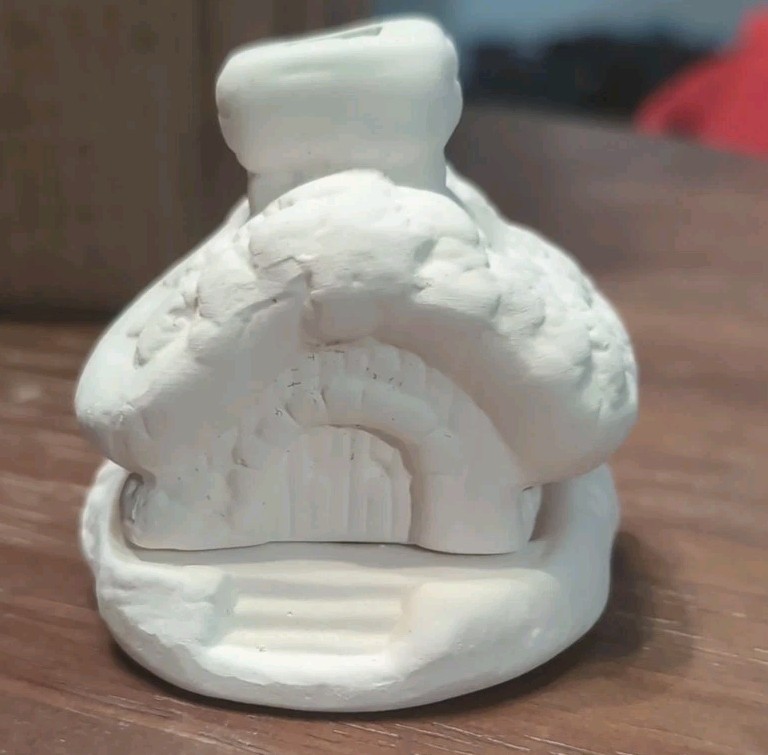 1996 Magic Creations Pottery Small Stone Cottage Incense Burner. Paintable