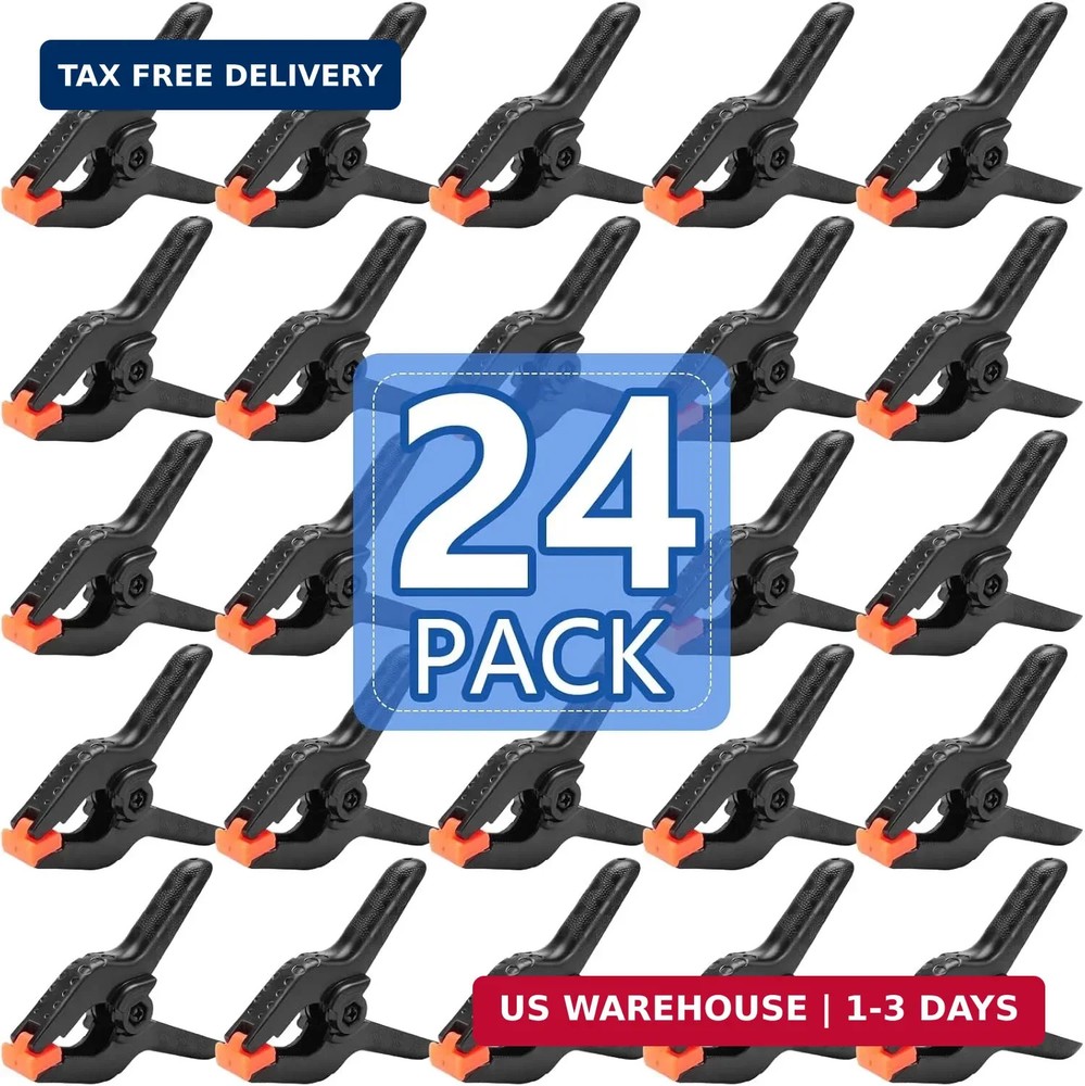 24 Pack 3.5 inch Plastic Spring Clamps, Black Heavy Duty Clips, Backdrop Clips,