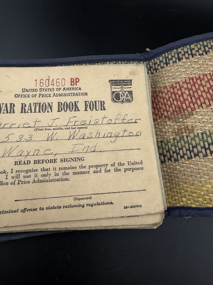 War Ration Books And Hand Woven Holder Case