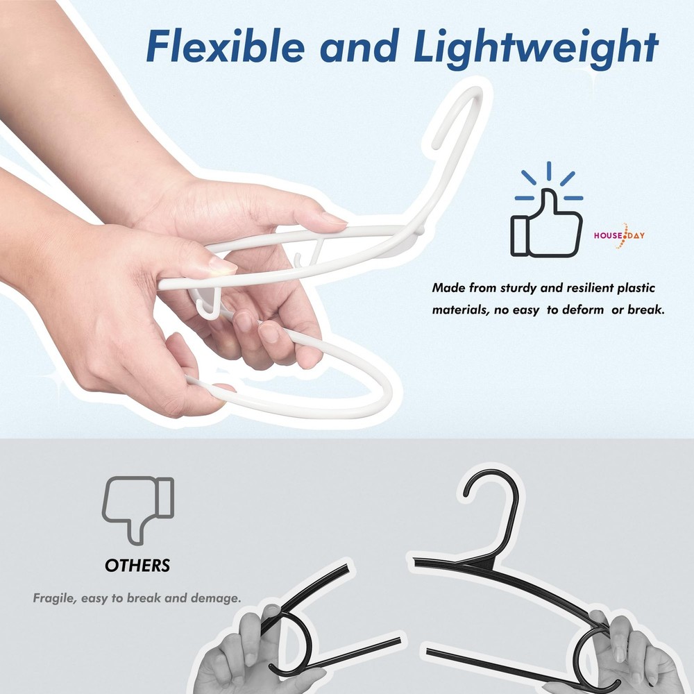White Plastic Hangers 16 Pack, Space Saving Coat Hanger, Clothes Hanger with ...