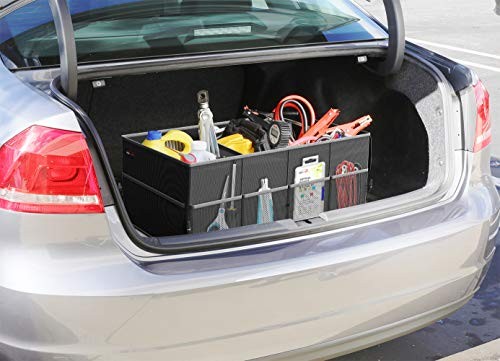 Foldable Car Trunk Organizer with Removable Divider 3-Compartment Black