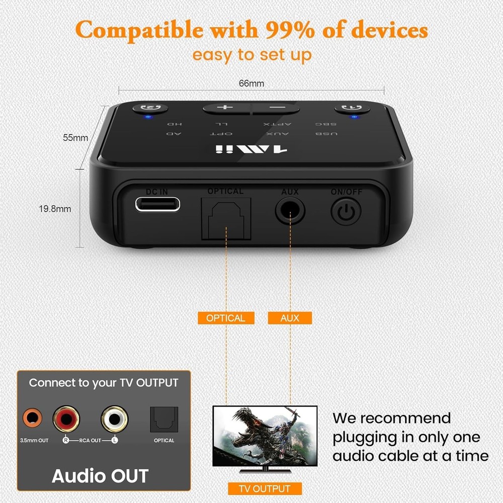 Bluetooth 5.3 Transmitter for TV - Dual Headphone Connection