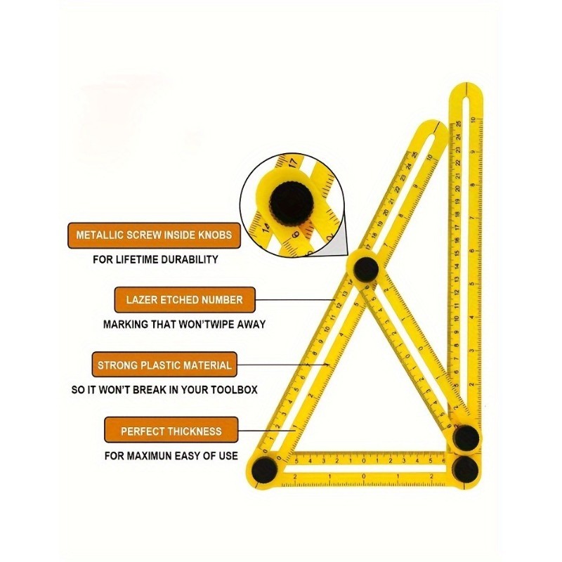 1PC Multi-Functional ABS Plastic 4-Fold Ruler - Foldable Measuring Tool for Wood