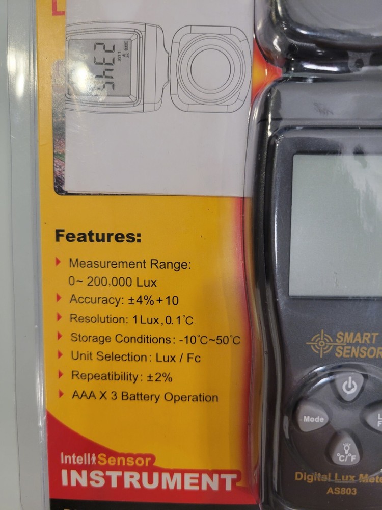NEW Open Package Digital LuxMeter SMART SENSOR AS803 Mini LCD Display