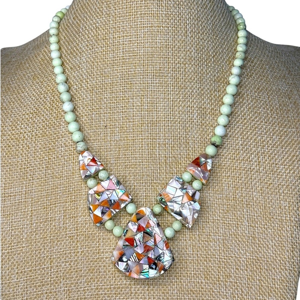 Boho Reversible Abalone Shell Citron Magnesite 925 Silver Necklace