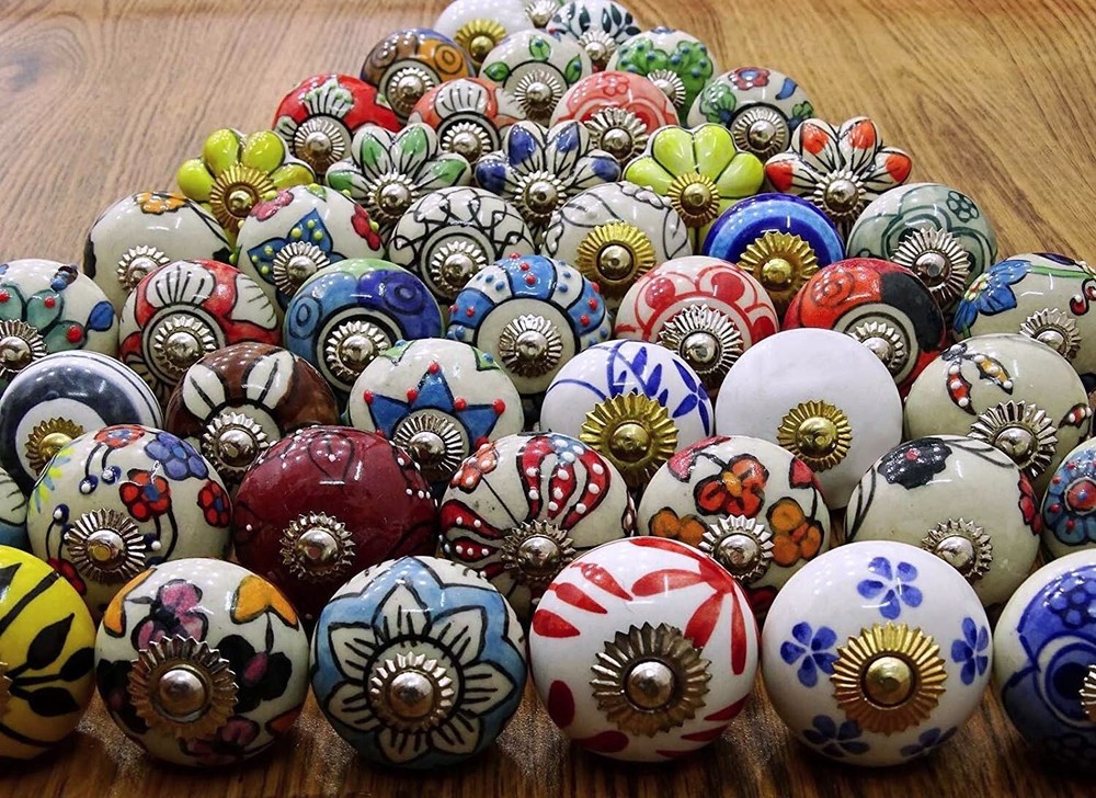 Lot 10 PC Indian Handmade Ceramic Door Handle Drawer Door Pulls Knobs