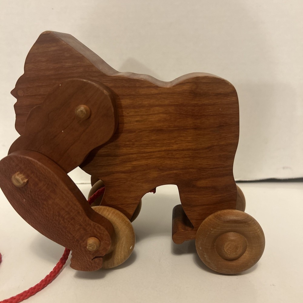 Vintage Wooden Gorilla Pull Roller Toy - Good Condition!