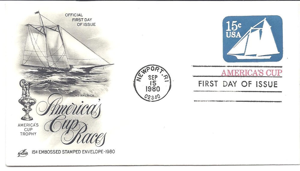 U598 America's Cup Embossed Envelope ArtCraft Black FDC